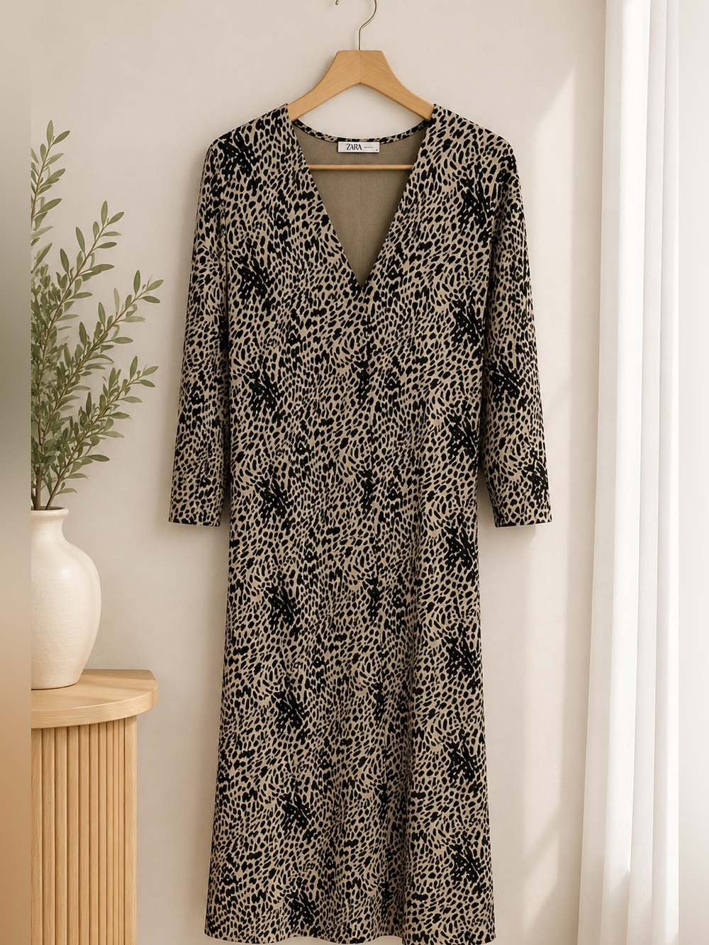 Zara Black and Tan Patterned Dress
